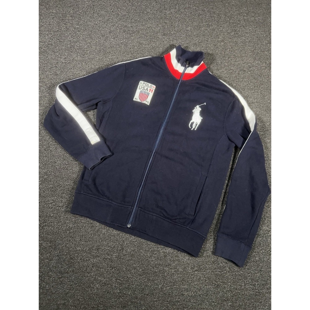 Vintage Polo Ralph Lauren Track Jacket Men Medium USA #10 Big Pony Full Zip Blue
